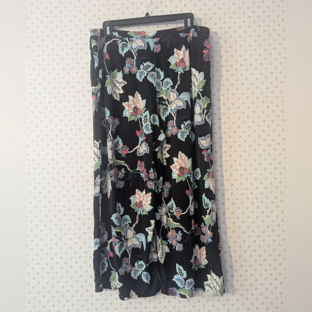 🖤 Pure Jill Pants Floral Black Pink Blue Comfy Soft Wide Leg Flare